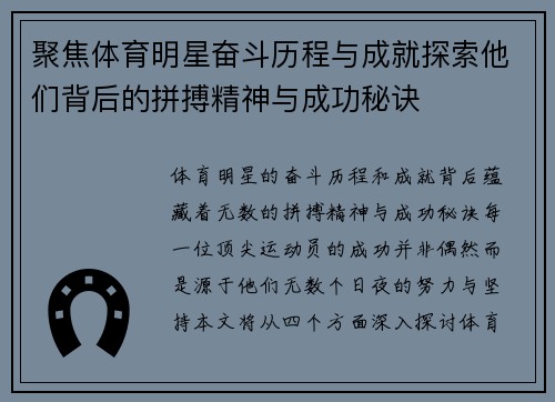 聚焦体育明星奋斗历程与成就探索他们背后的拼搏精神与成功秘诀